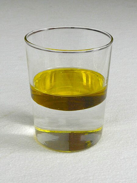 water and oil in a glass