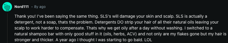 reddit comment on sls for hair loss